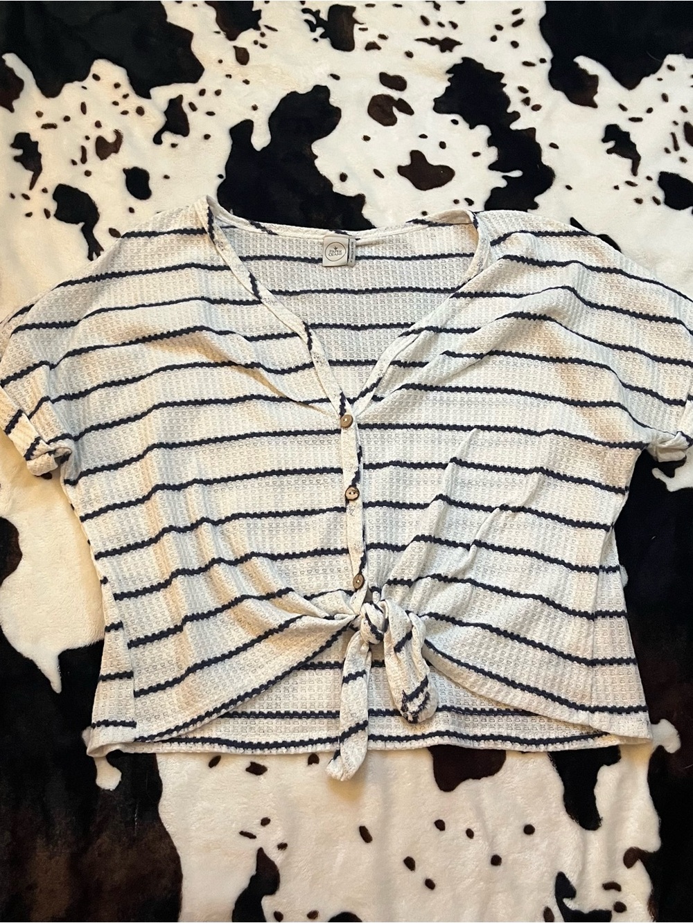 Paper Crane Striped Tie-Front Top - White/Blue